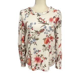 Loft Floral Paisley Ruffle Trim Long Sleeve Blouse